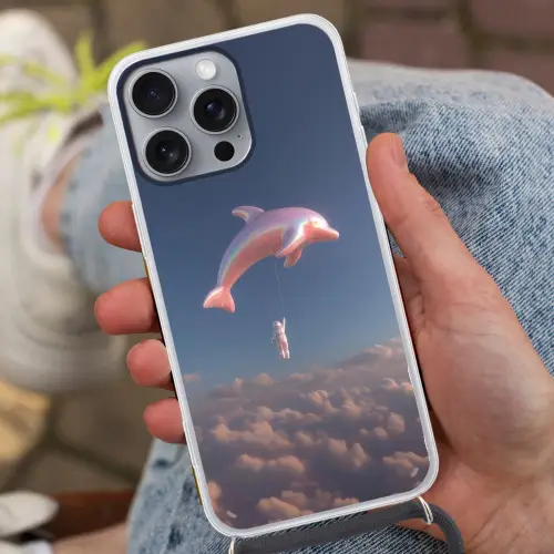 Dolfijn - Roze - Astronaut Hoesje iPhone 16 Pro Max met koord klein -sfeer3