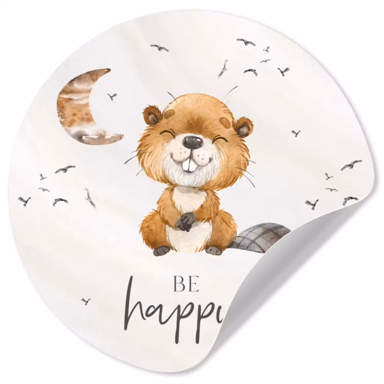 Behangcirkel - Quotes - Be happy - Kinderen - Maan - Bever - Waterverf