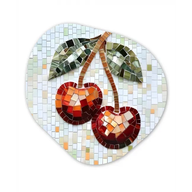 Kersen - Rood - Mozaïek - Blaadjes Wandcirkel Organisch Forex 3mm klein -3d