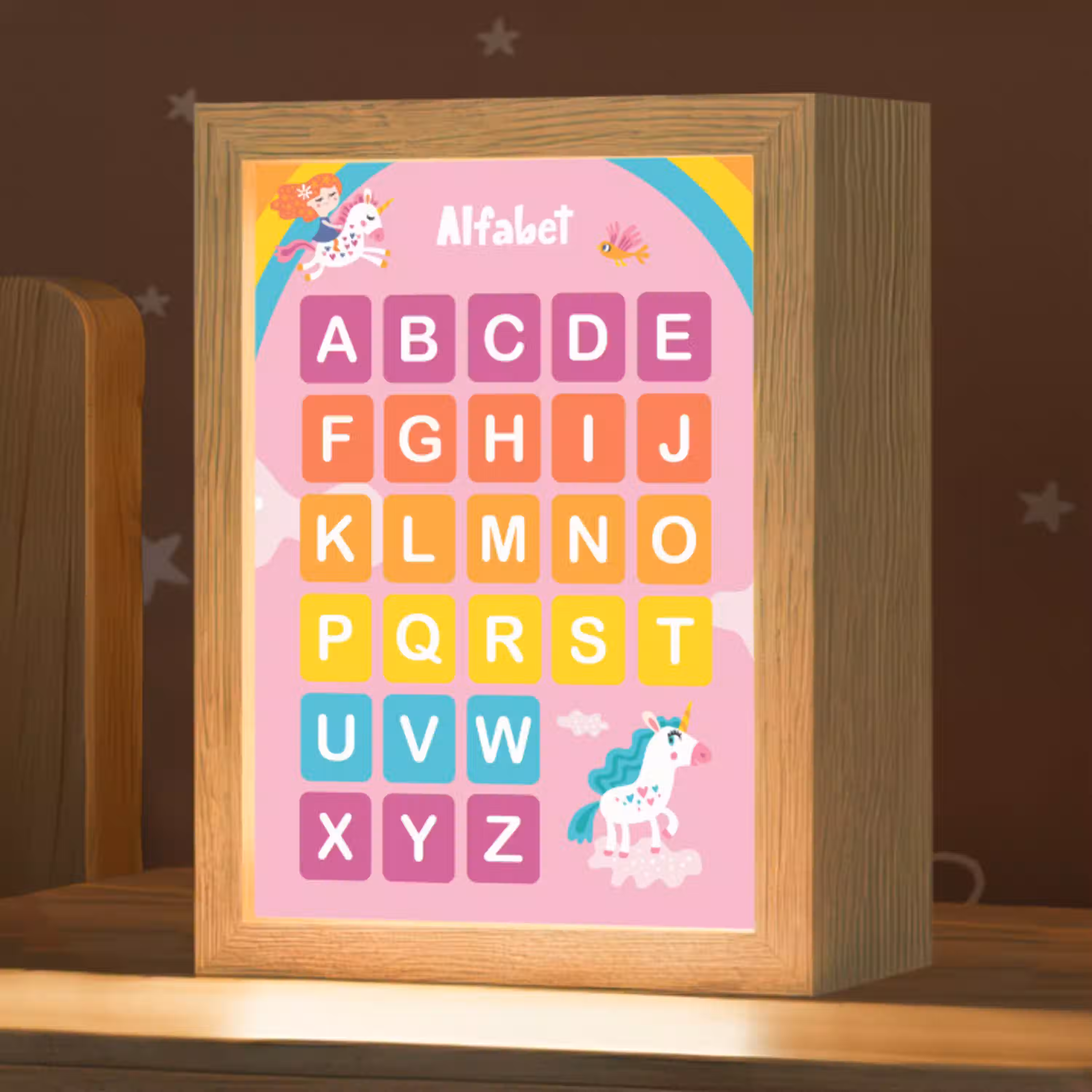 Alfabet - Educatief - Letters leren voor kinderen - Roze - Eenhoorn Light Box met kabel klein -zzz_3d_website