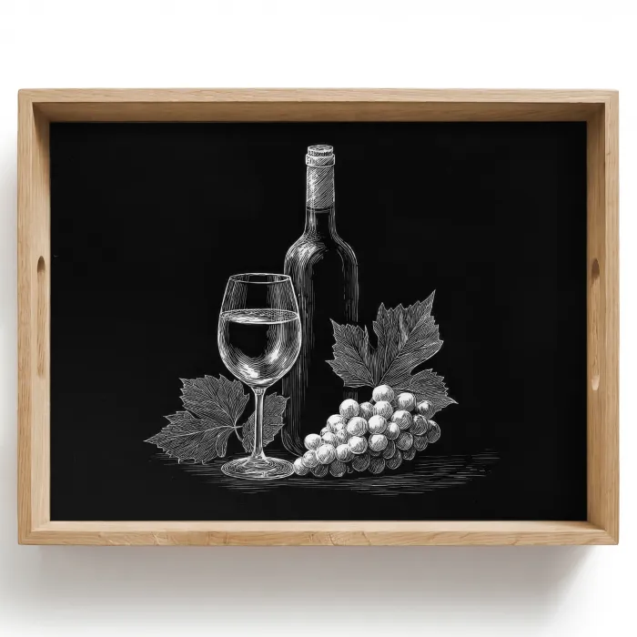 Wijnfles - Glas - Druiven - Bladeren Dienblad Rechthoek middel -z3d_shopping