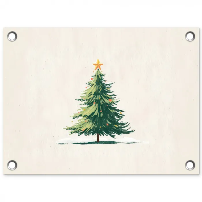 Kerstboom - Illustratie - Ster - Sneeuw tuinposter los doek klein -3d