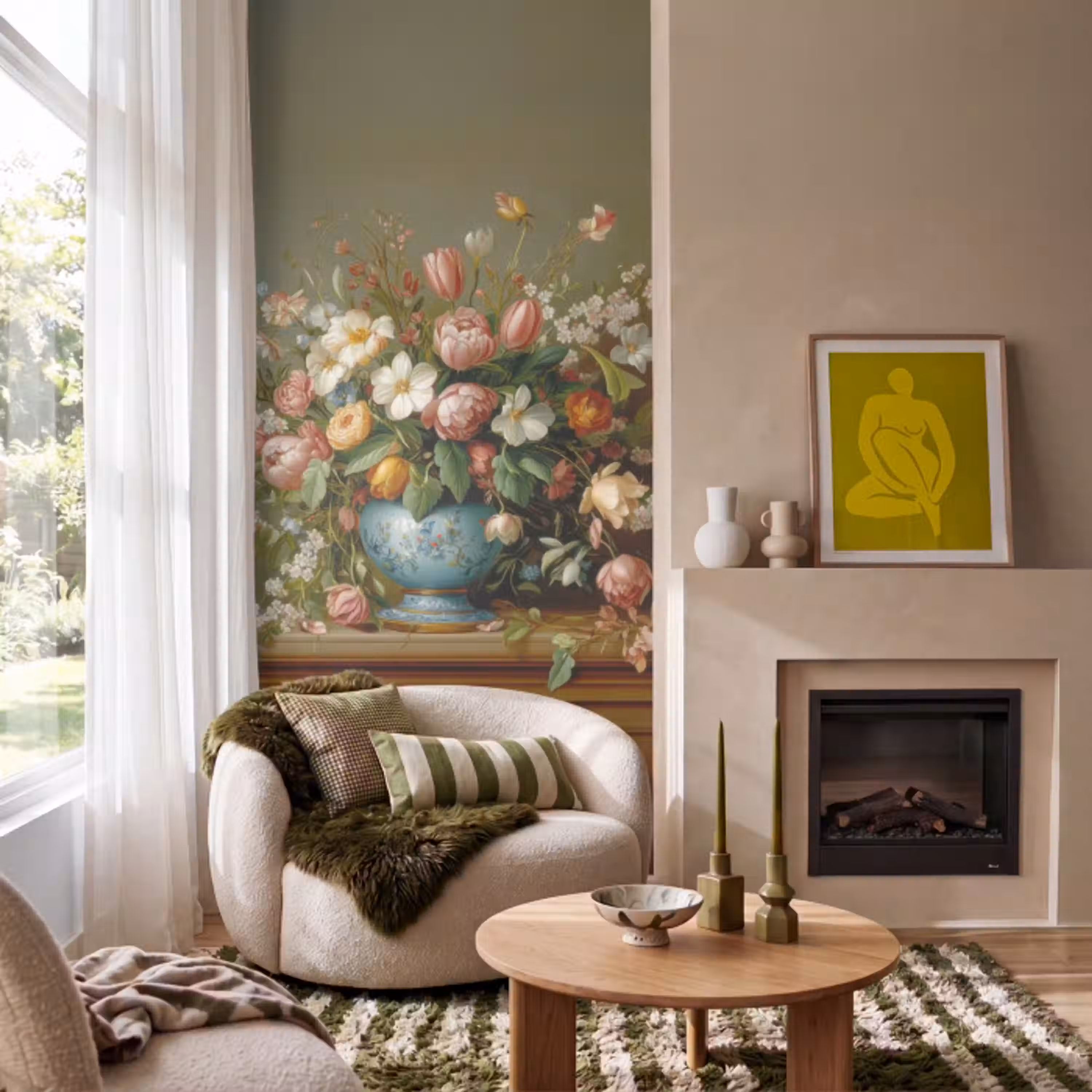 Vaas - Pastel - Kleuren - Bloemen Behang Vlies klein -sfeer2