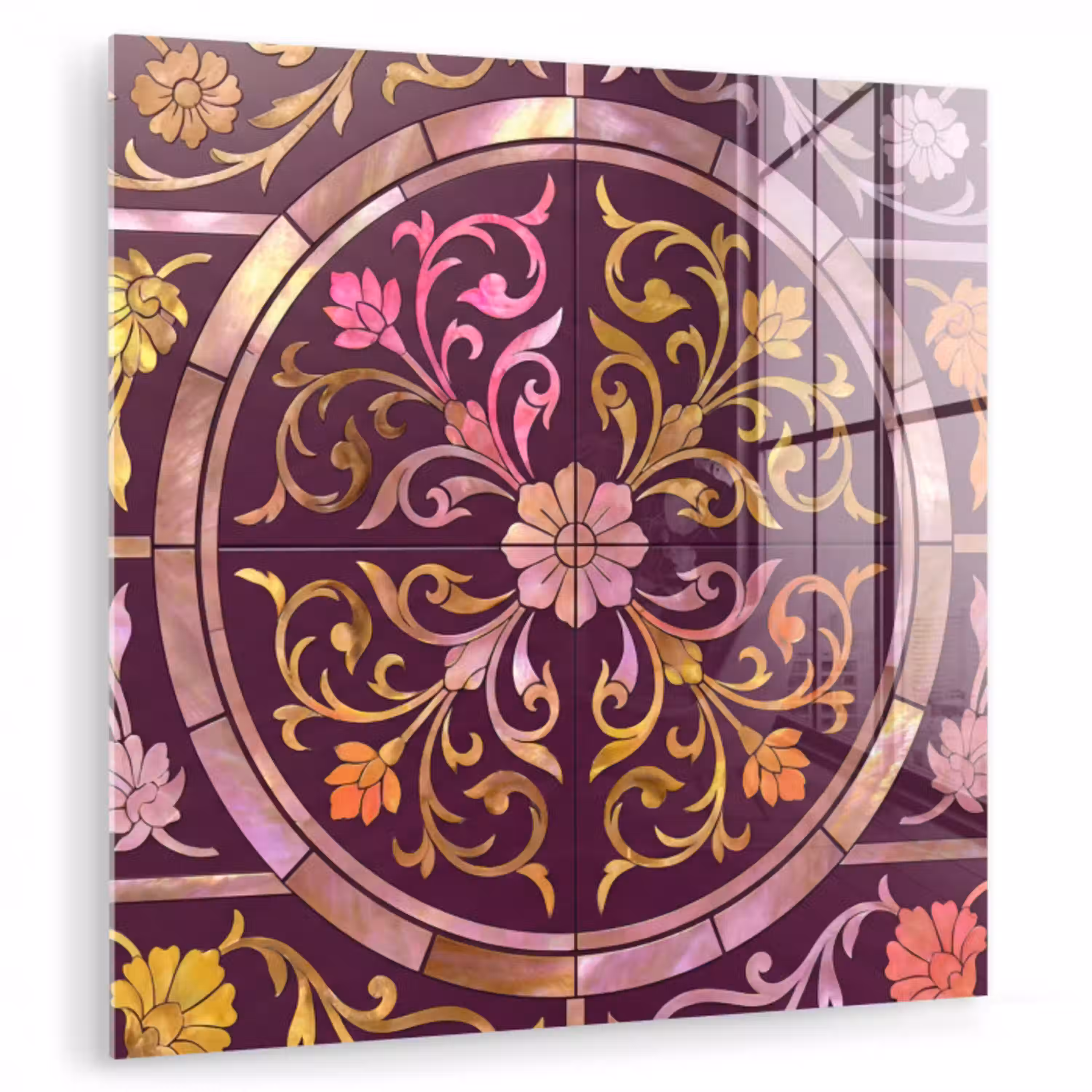 Patroon - Floraal - Oosters - Paars - Goud plexiglas 5mm klein -zzzproduct_nieuw