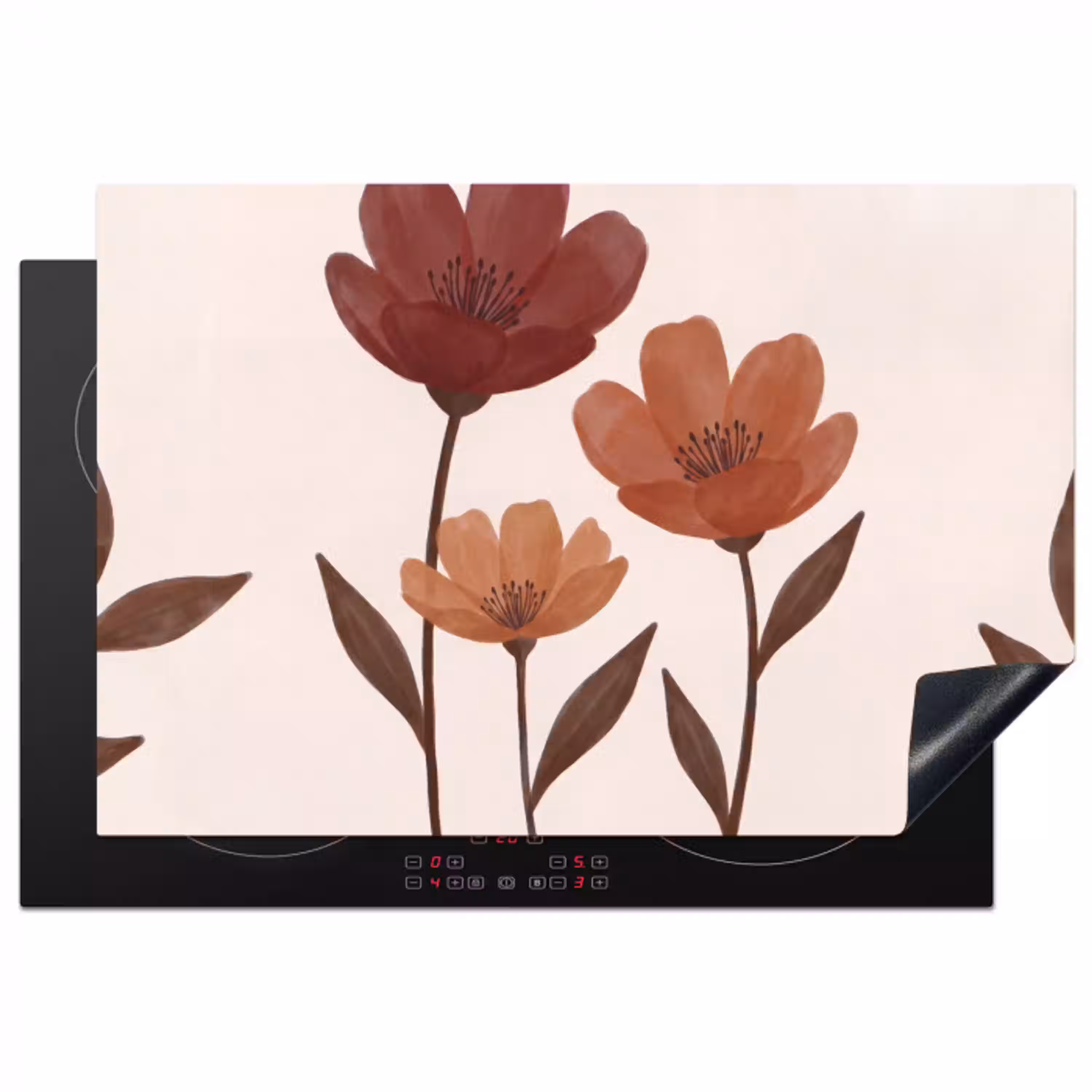 Bloemen - Abstract - Modern - Bruin - Decoratief Inductie beschermer vinyl 3mm klein -3d