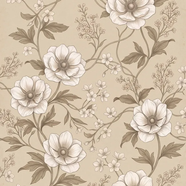 Behang - Bloemen - Patroon - Beige