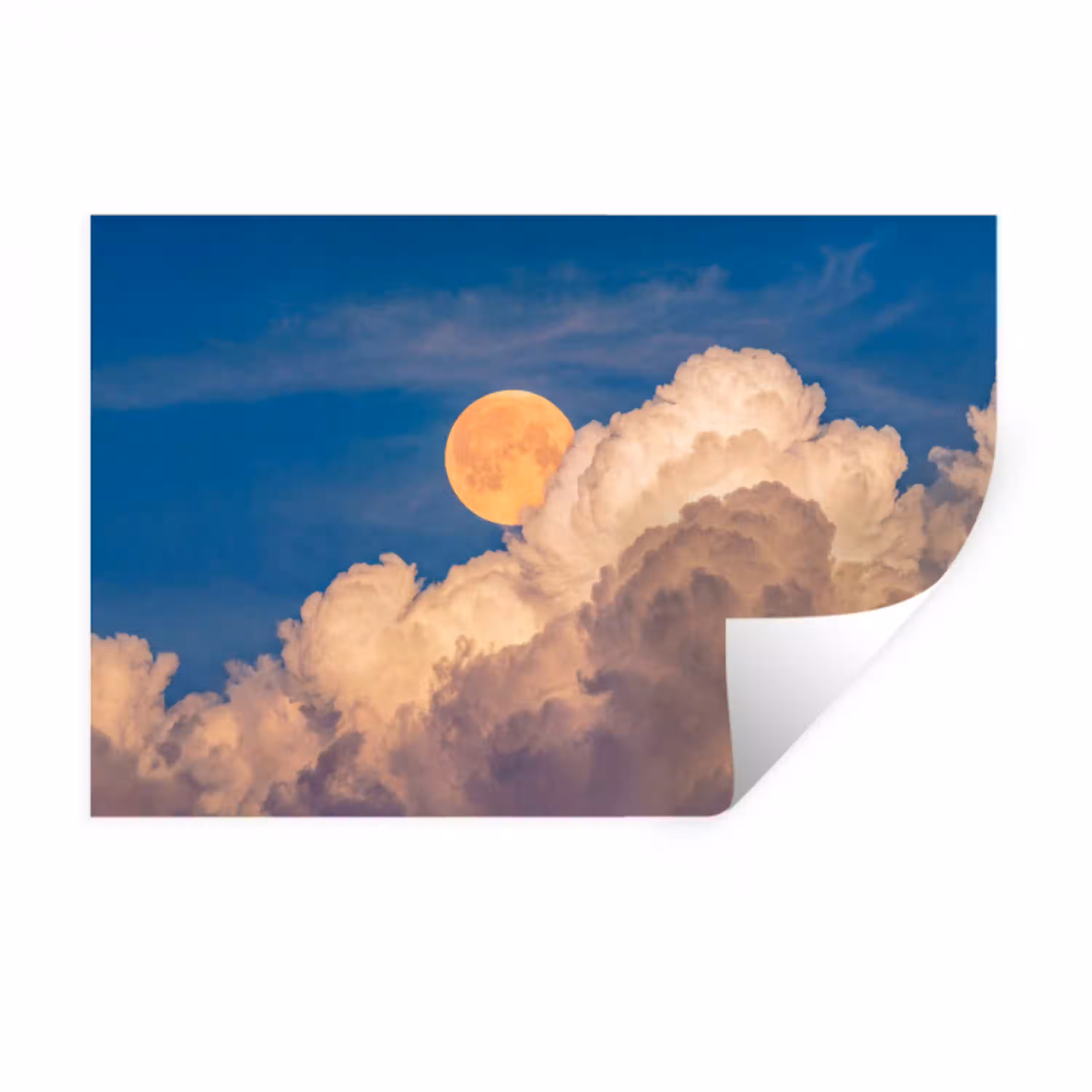 Maan - Wolken - Natuur - Oranje Muursticker klein -3d