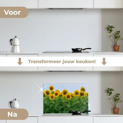 Zonnebloemen - Geel - Natuur keuken achterwand spatscherm klein -voor_na_NL