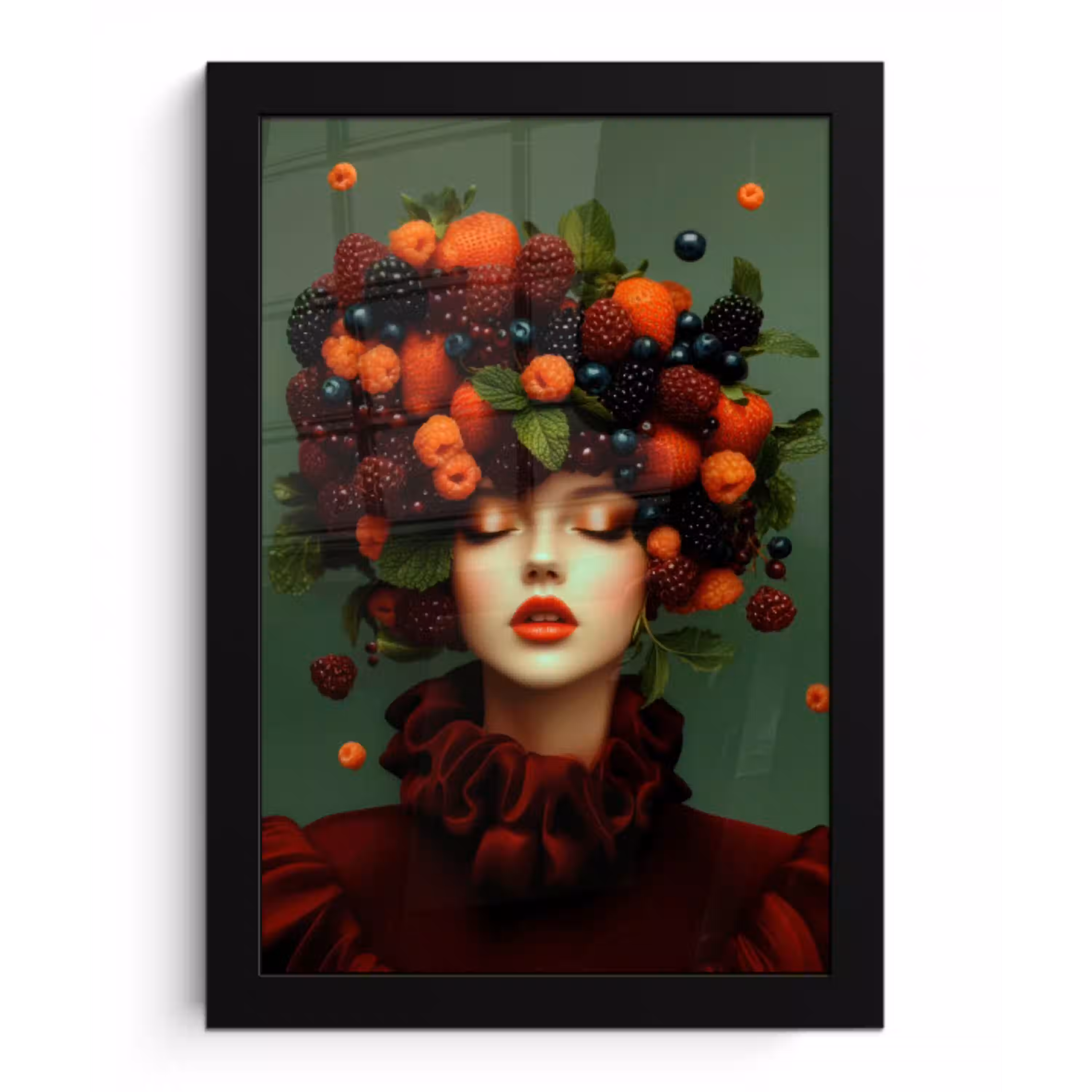 Vrouw - Aardbeien - Frambozen - Bramen - Bessen fotolijst zwart zonder passe partout klein -3d