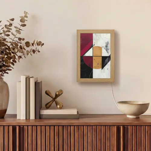Modern - Abstract - Geometrisch - Rood - Industrieel Light Box met kabel (Tafellamp) klein -sfeer2
