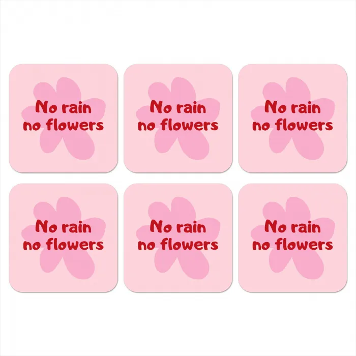 No rain no flowers - Bloem - Roze onderzetter kurk middel -3d