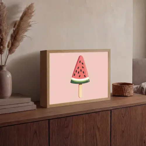 Watermeloen - Ijsje - Pitjes - Rood Light Box met batterij (Wandlamp) middel -sfeer2