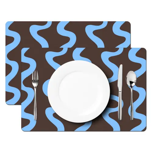 Kronkelende lijnen - Blauw - Bruin - Minimalistisch Placemat vinyl groot 368 -zzsfeer2_Kitchenyeah-website