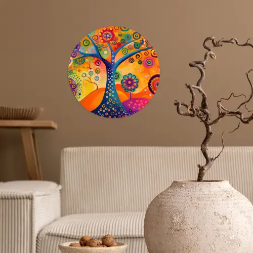 Boom - Levensboom - Abstract - Kleurrijk Wandcirkel behangsticker klein -sfeer1