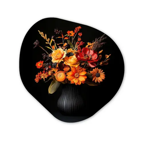 Herfst - Boeket - Oranje Wandcirkel Organisch Aluminium middel -3d