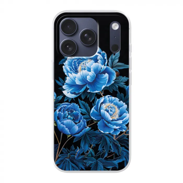 Bloemen - Zwart - Blauw - Modern Telefoonhoesje iPhone 17 Pro klein -3d