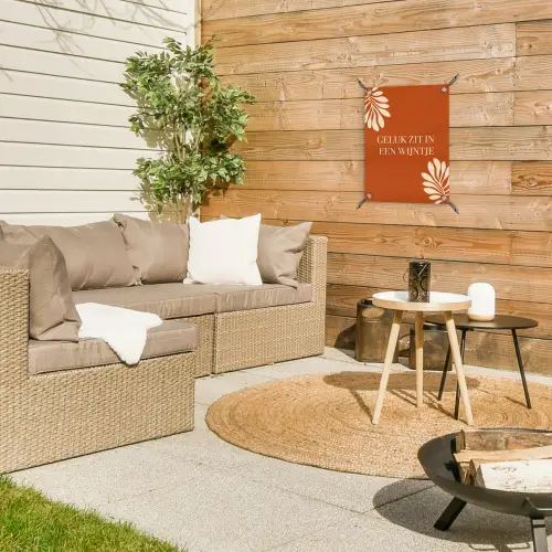 Oranje - Wijntje - Quote tuinposter los doek klein -sfeer4