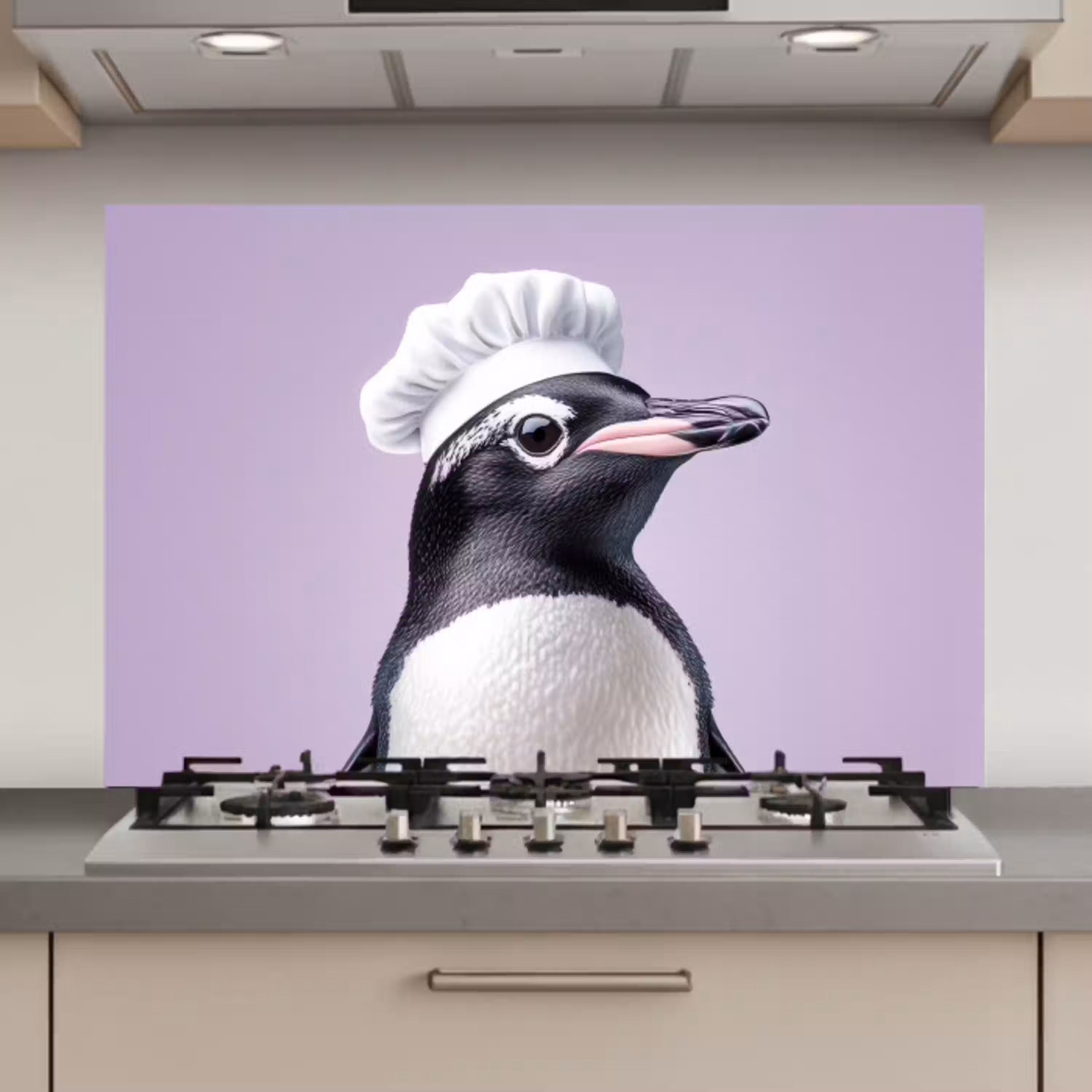 Pinguïn - Koksmuts - Lief - Paars keuken achterwand spatscherm klein -3d_website