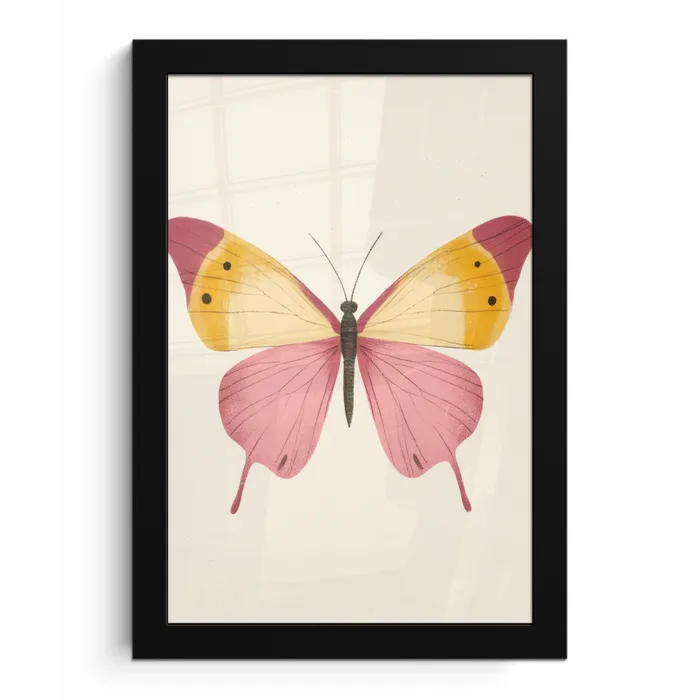 Vlinder - Illustratie - Roze fotolijst zwart zonder passe partout klein -3d