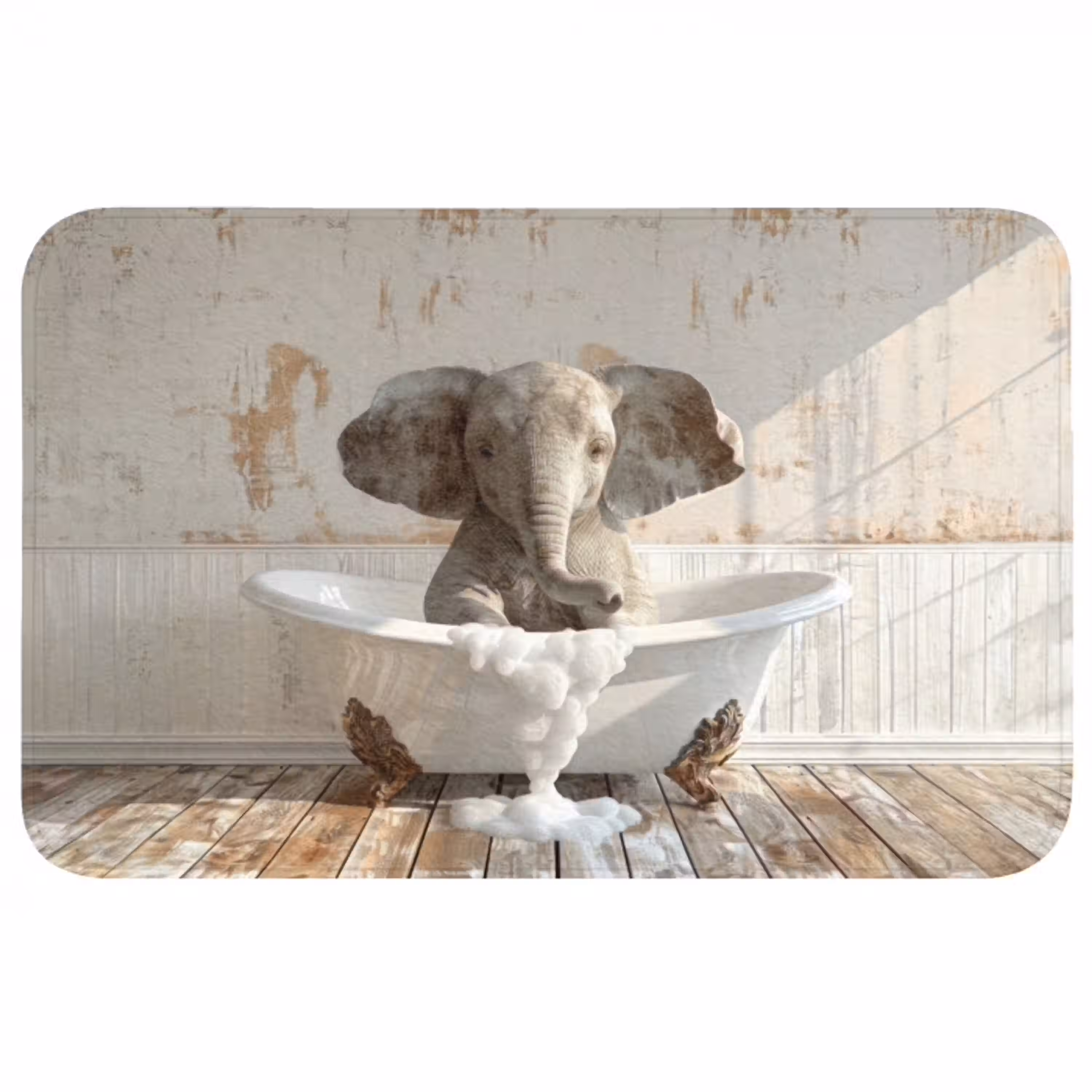 Vintage - Olifant - Badkuip - Schuim - Wilde dieren Badmat middel -3d