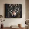 Dieren - Wolf - Portret - Zwart - Bruin Textielframe - compleet frame klein -sfeer3