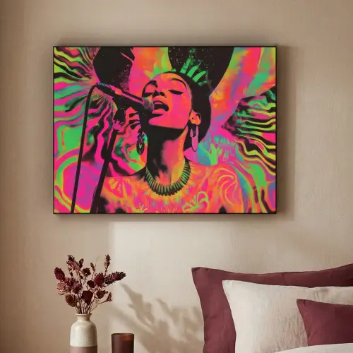 Vrouw - Microfoon - Neon Textielframe zwart klein -sfeer1