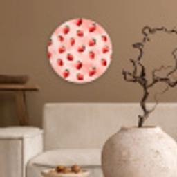 Aardbei - Patroon - Roze Wandcirkel kunststof plaat 5mm dik klein 188 -sfeer1