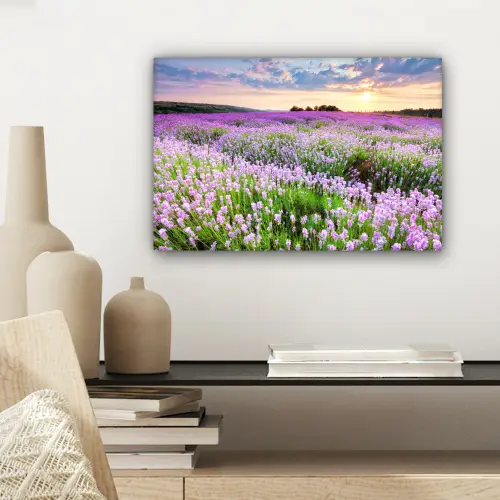 Lavendel - Bloemen - Zonsondergang - Paars - Weide canvas 2cm klein -sfeer6