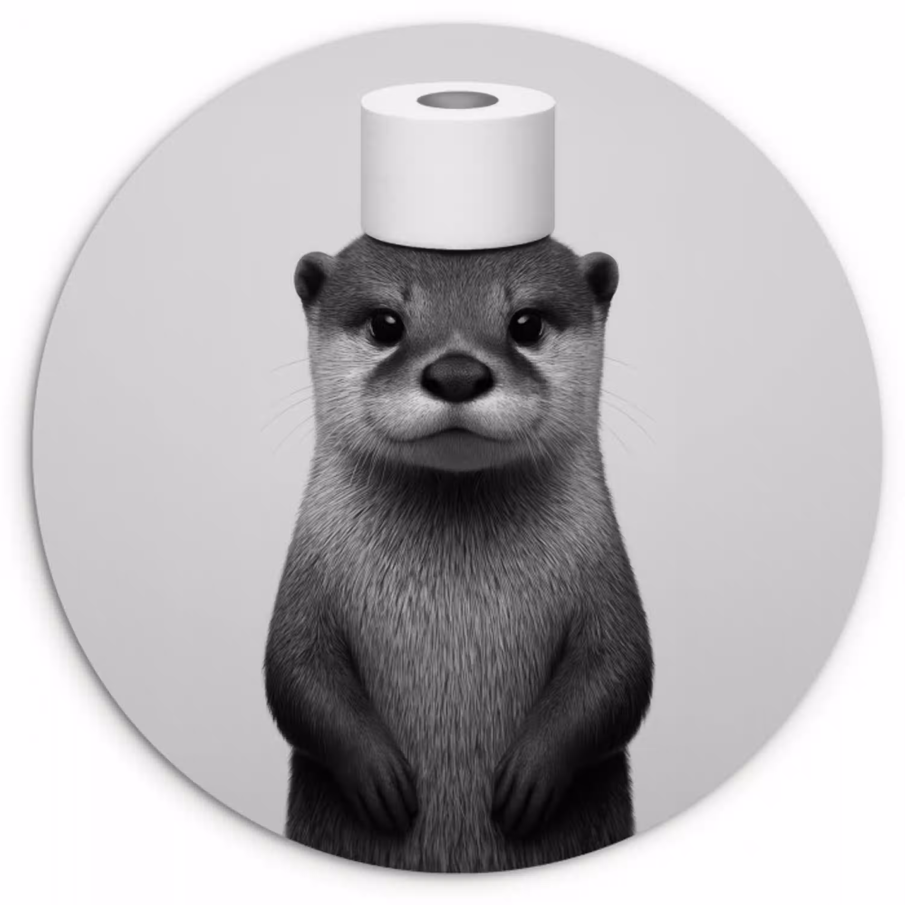 Otter - WC rol - Zwart - Wit Wandcirkel kunststof plaat 5mm dik klein -3d