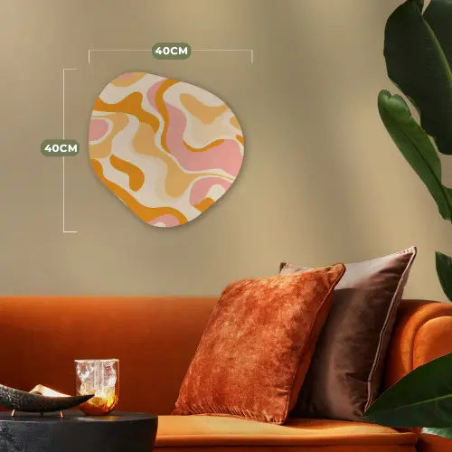 Abstract - Golvend - Oranje Wandcirkel Organisch Forex 3mm klein -sfeer3