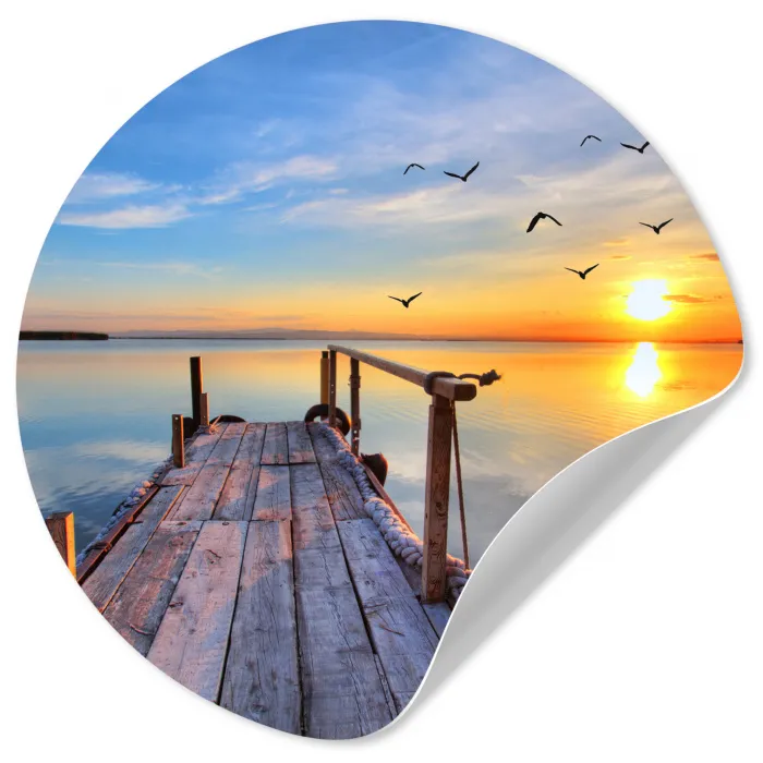 Water - Steiger - Vogels - Zonsondergang - Horizon Wandcirkel behangsticker klein -3d