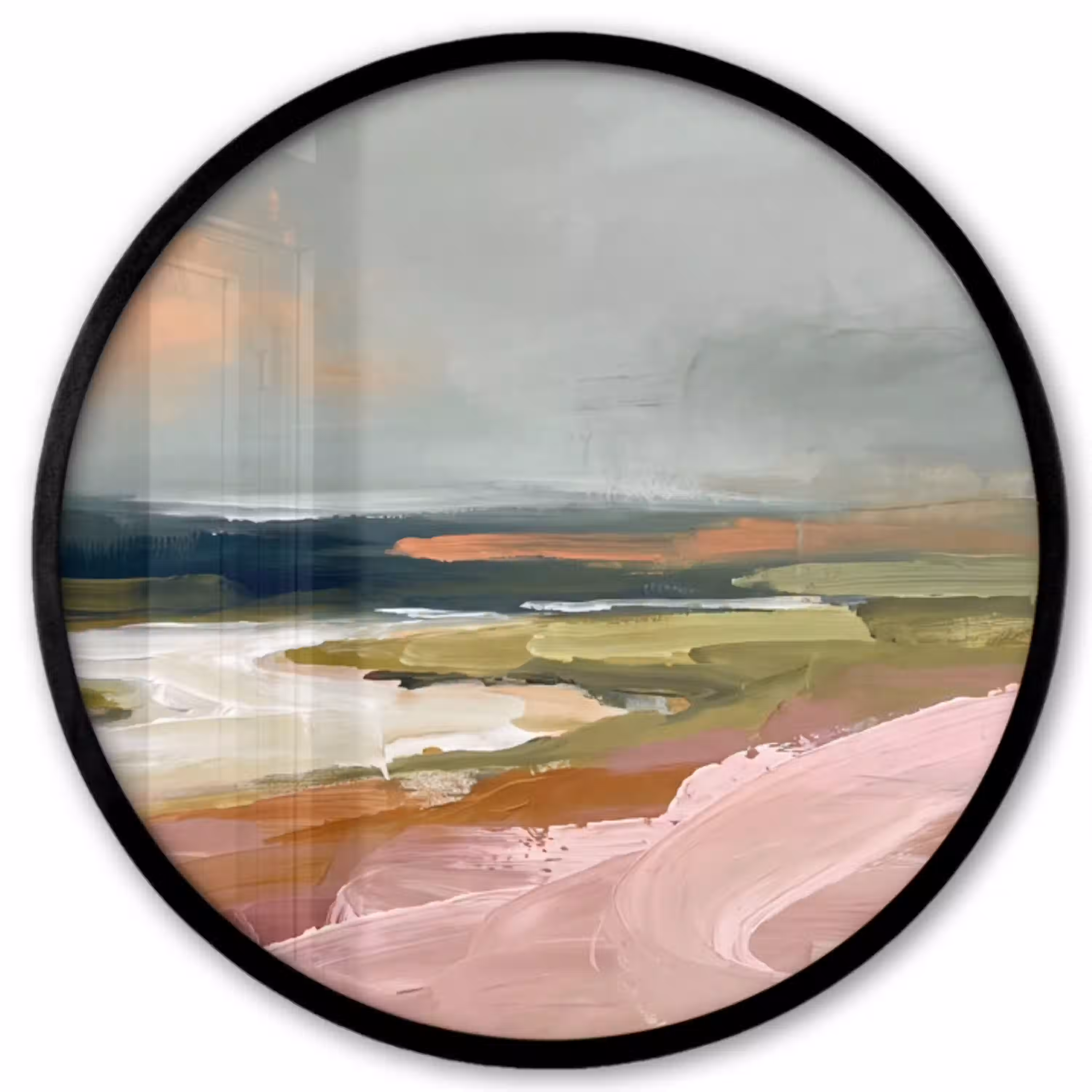 Landschap - Rivier - Abstract - Roze - Groen Fotolijst rond zonder passe partout klein -3d