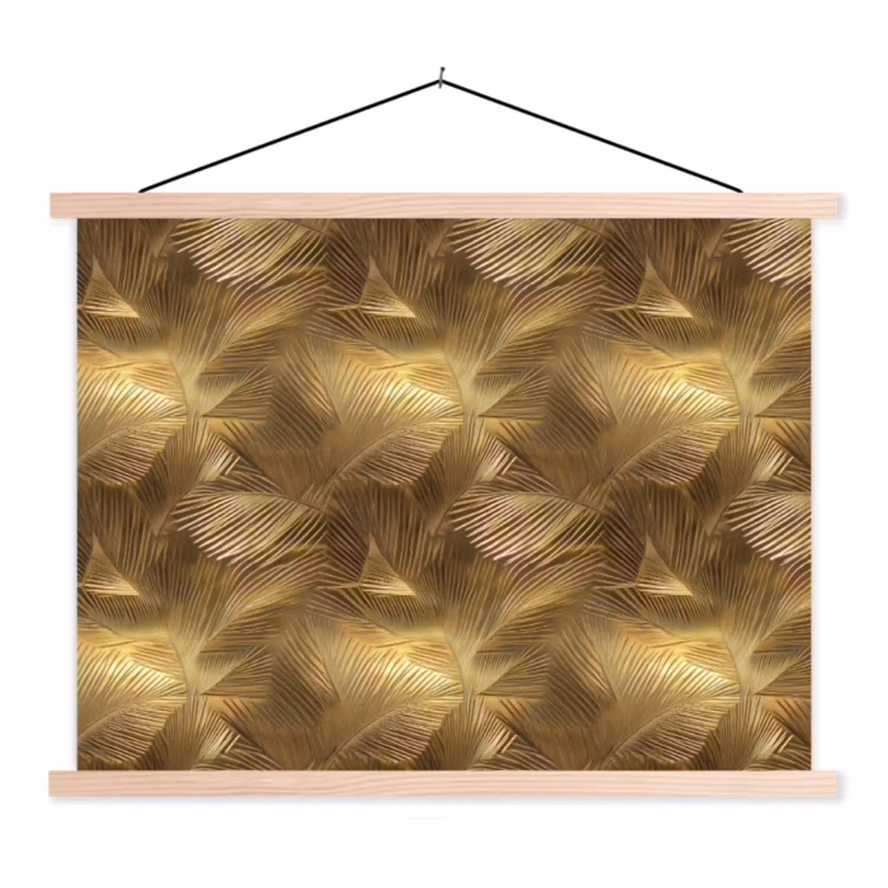 Palm - Waaier - Goud textielposter latten blank klein 122 -3d