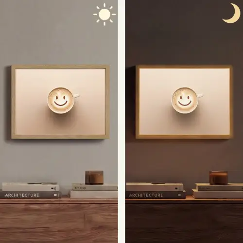 Koffie - Melkschuim - Lach - Beige Light Box met batterij (Wandlamp) middel -sfeer3