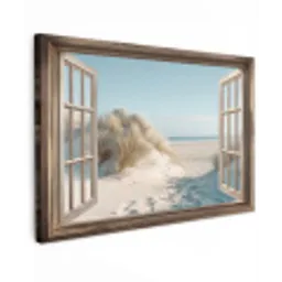 Doorkijk - Helmgras - Duinen - Zee - Landschap Tuinposter op houten frame 2 cm dik klein -3d
