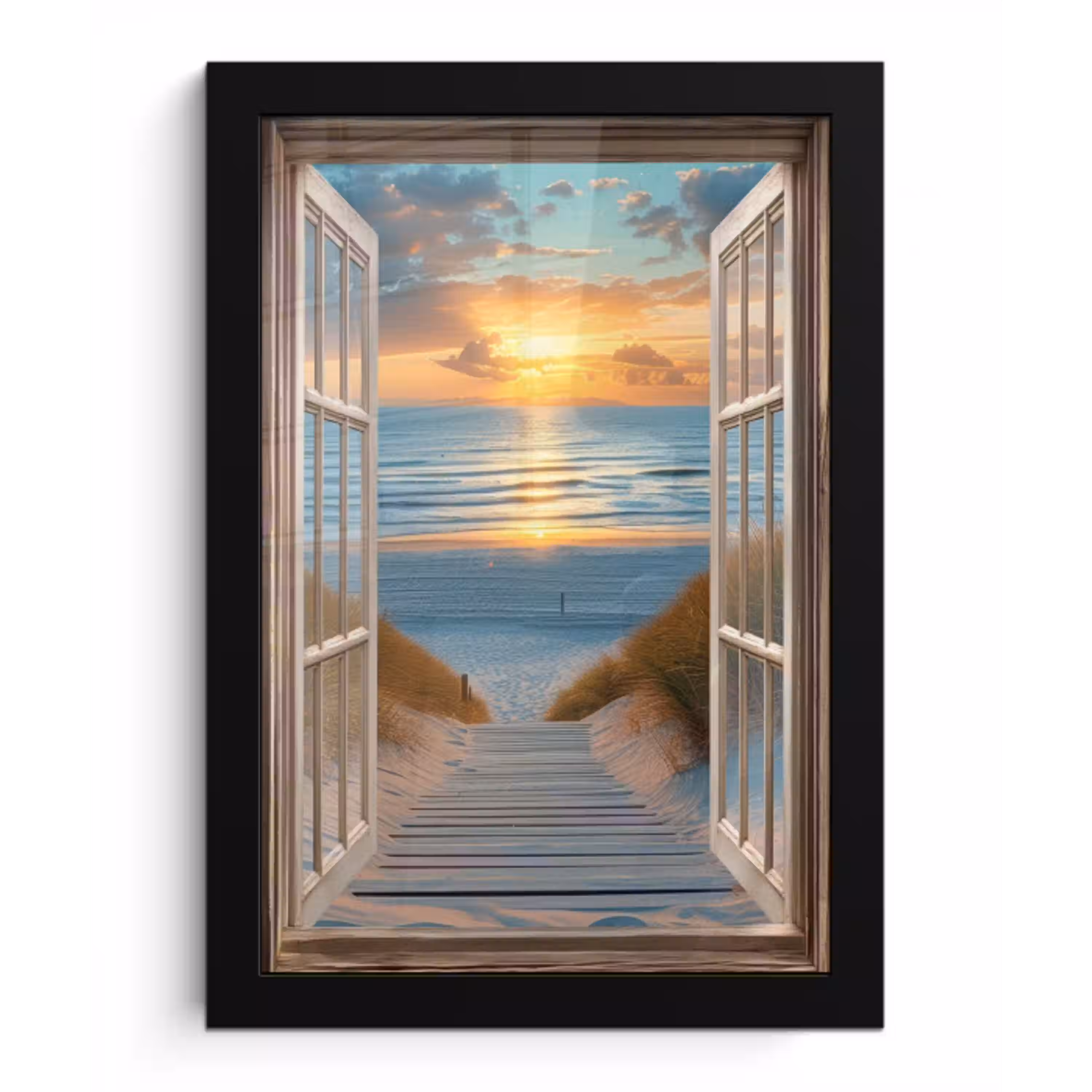 Doorkijk - Strand - Pad - Zonsondergang fotolijst zwart zonder passe partout klein -3d