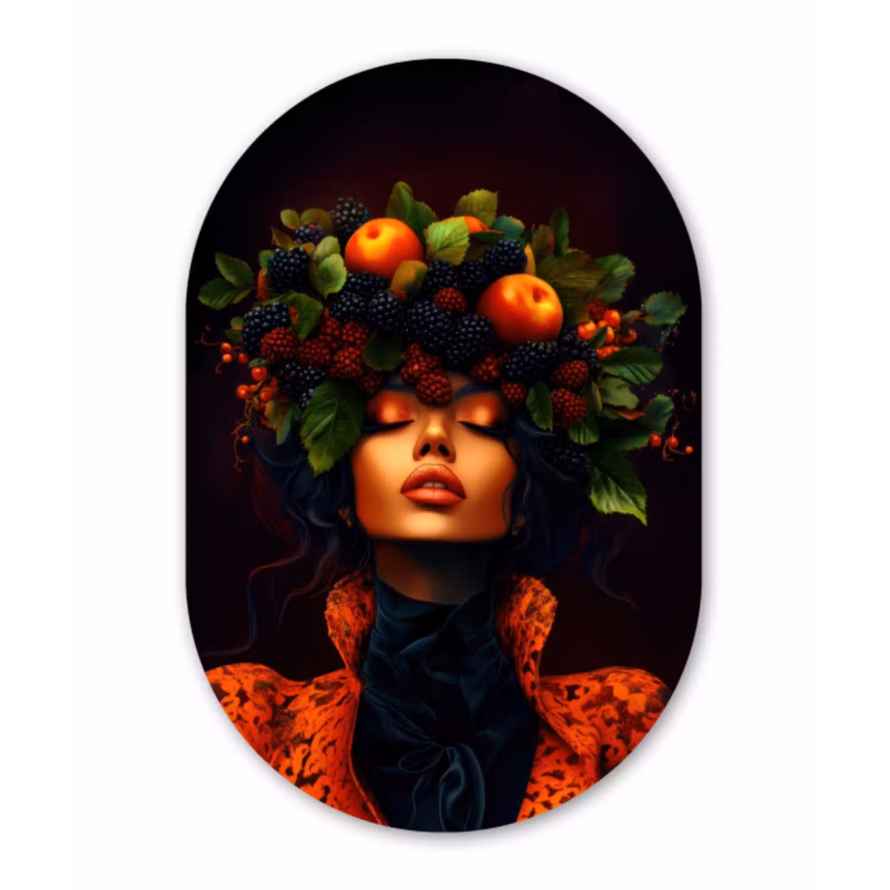 Vrouw - Zwart - Bessen - Bramen - Appels Wandcirkel Ovaal Glas middel -3d