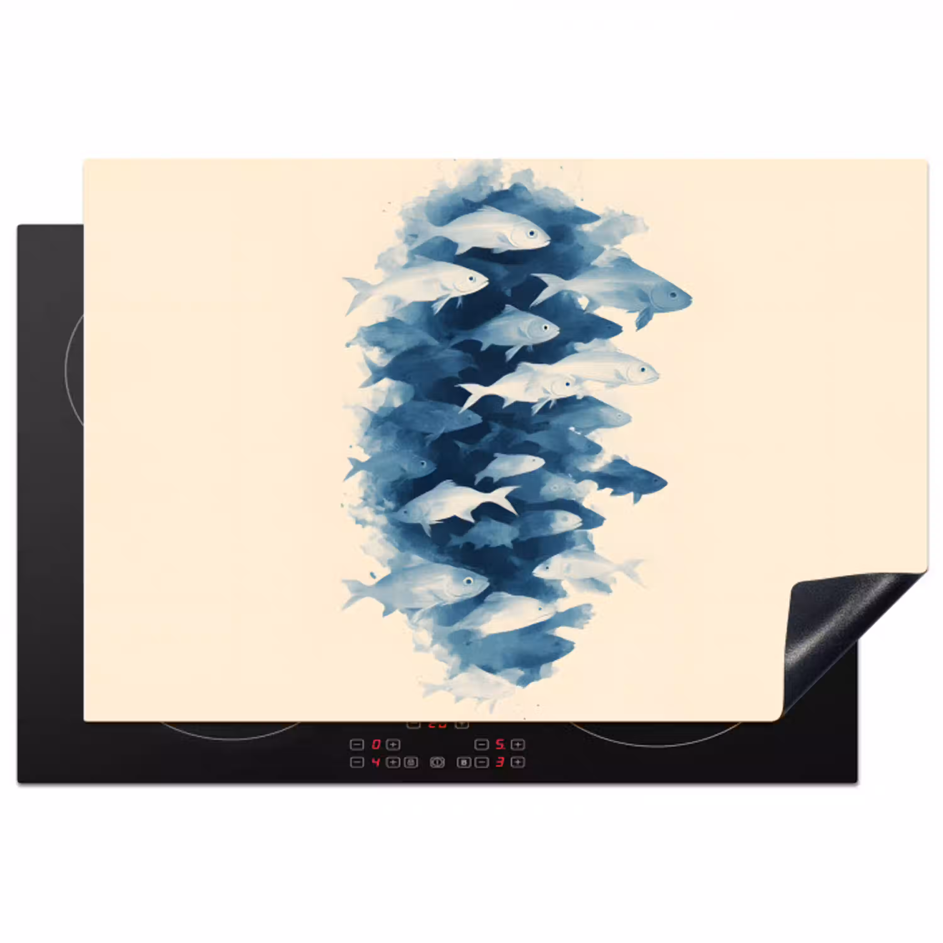 Vissen - Minimalistisch - Blauw Inductie beschermer vinyl 3mm klein -3d