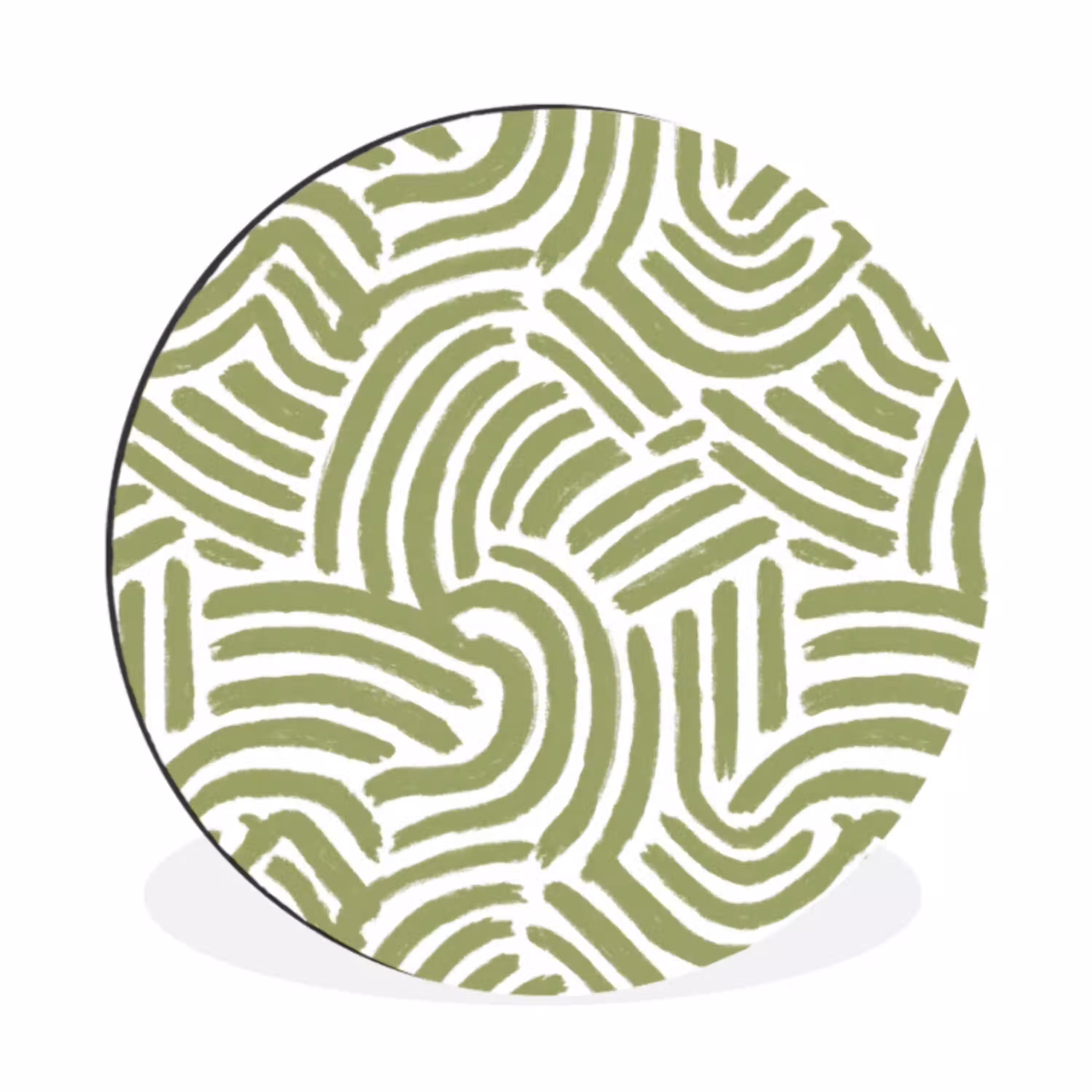 Saliegroen - Abstract - Bogen - Handgetekend - Patroon Wandcirkel aluminium klein 190 -3d