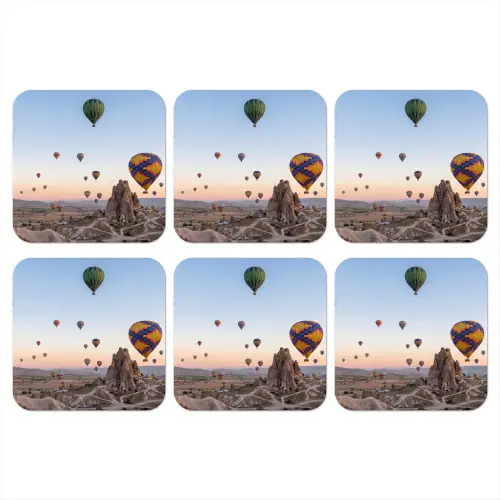 Luchtballonnen - Rotsen - Zonsopgang onderzetter kurk middel -3d