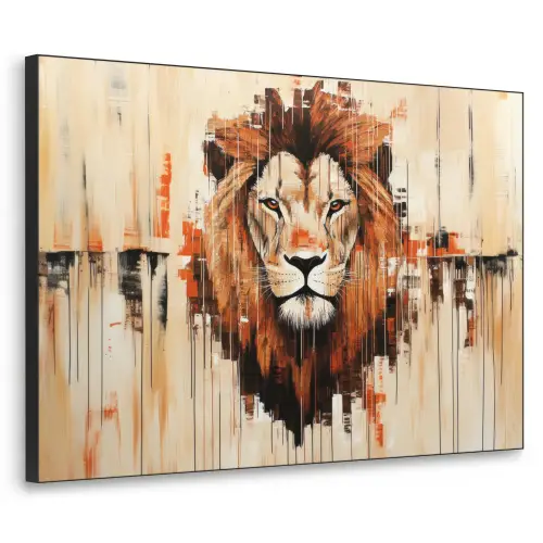 Leeuwenkop - Lijnen - Crème Textielframe zwart klein -3d