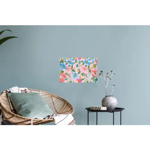 Blauw - Roze - Bloemen Muursticker klein -plant