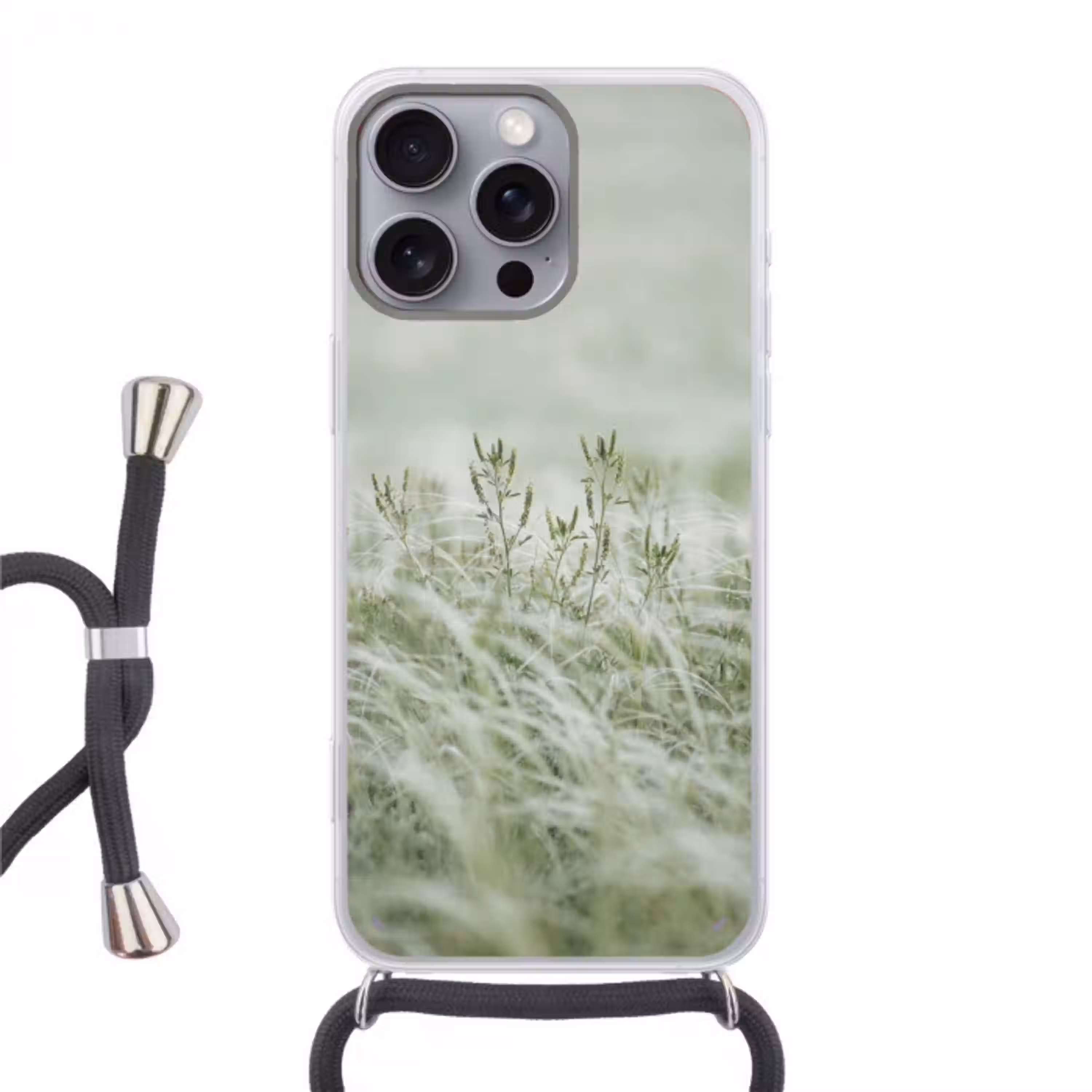 Grassen - Minimalistisch - Groen Hoesje iPhone 16 Pro Max met koord klein -3d