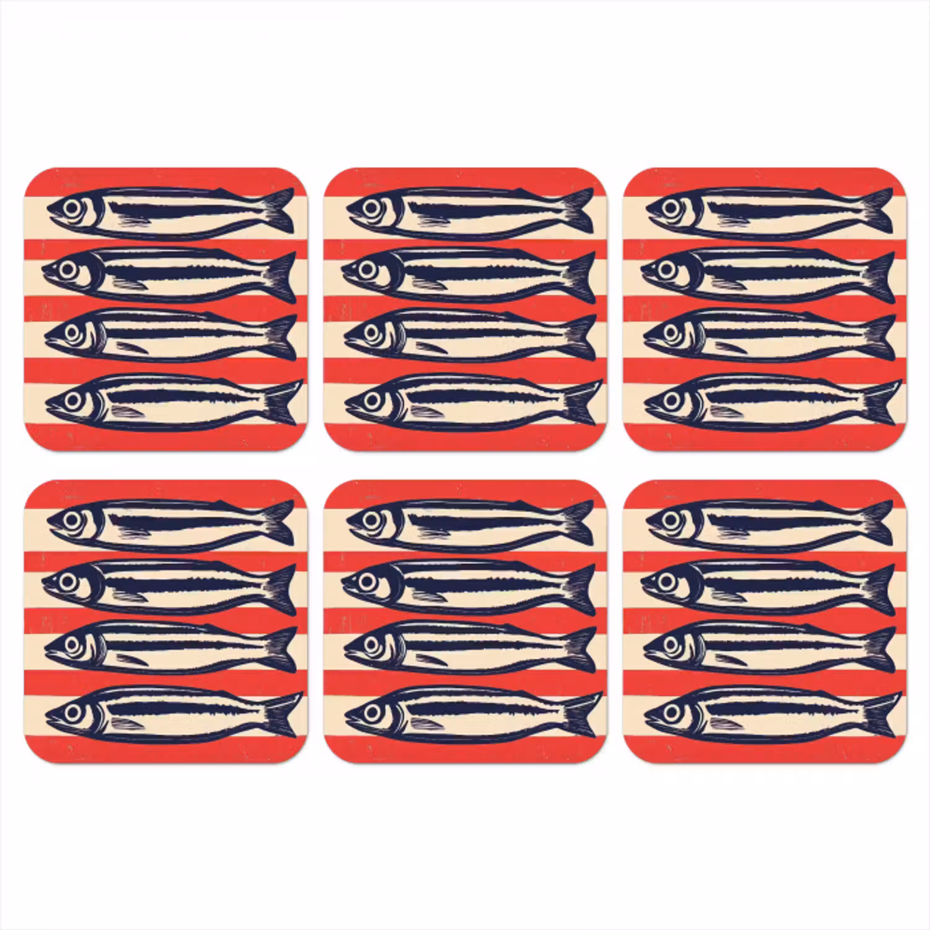 Sardines - Rood en beige strepen onderzetter kurk middel -3d