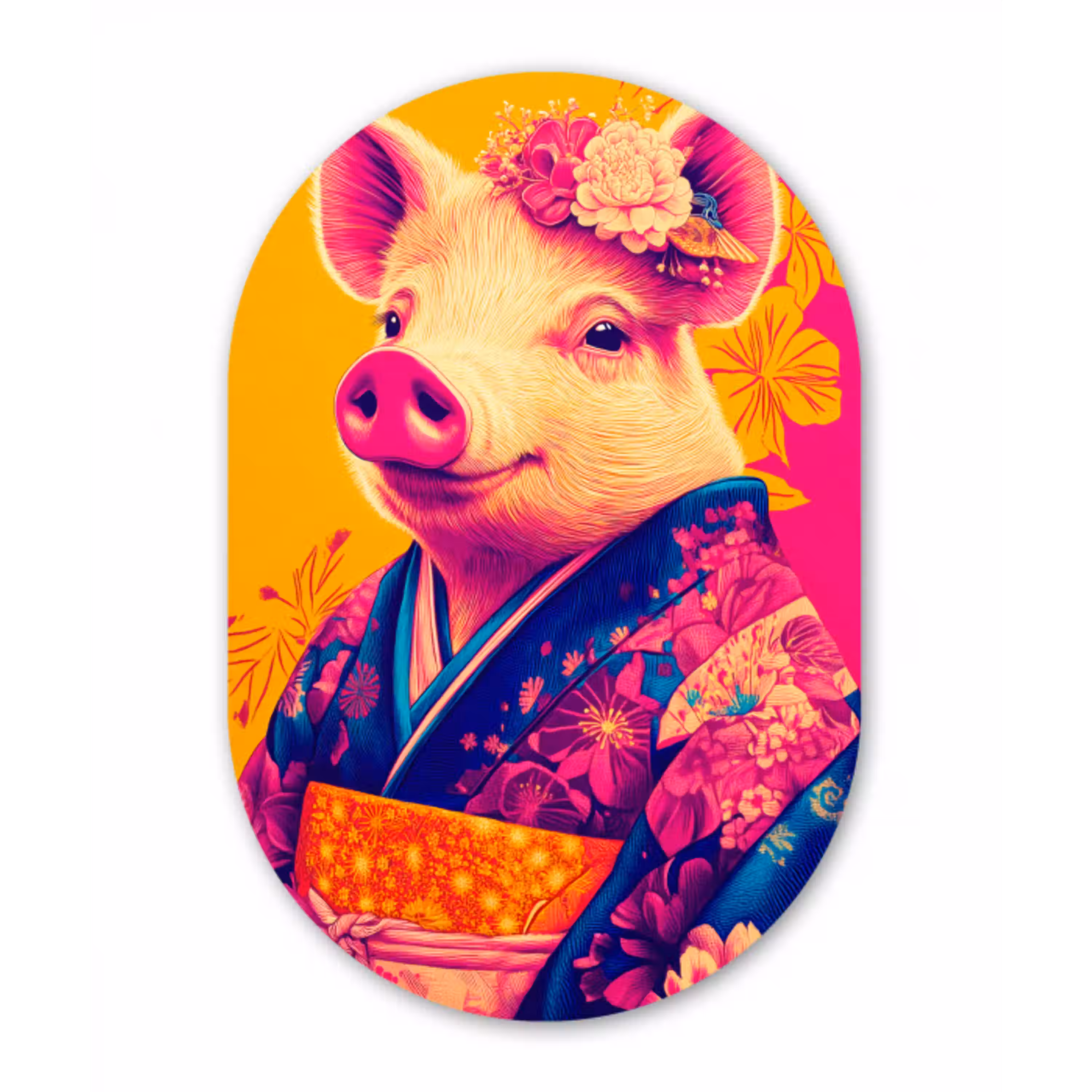 Varken - Bloemkroon - Kimono - Abstract Wandcirkel Ovaal Glas middel -3d