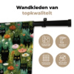 Katten - Bloemen - Kleurrijk Wandkleed katoen klein 269 -sfeer2