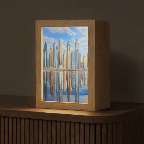 Skyline - Wolkenkrabbers - Water - Blauw Light Box met kabel (Tafellamp) klein -z3d_website