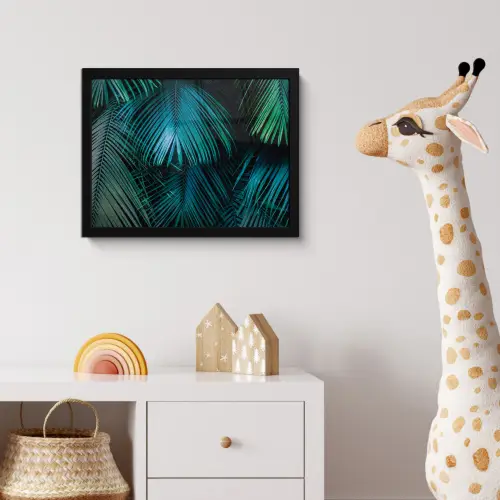 Inductie mat - Jungle - Inductie beschermer - Palmblad - Natuur fotolijst zwart zonder passe partout klein -usfeer4_kinderkamer