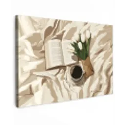 Boek - Illustratie - Tulpen - Koffie Tuinposter op houten frame 2 cm dik klein -3d