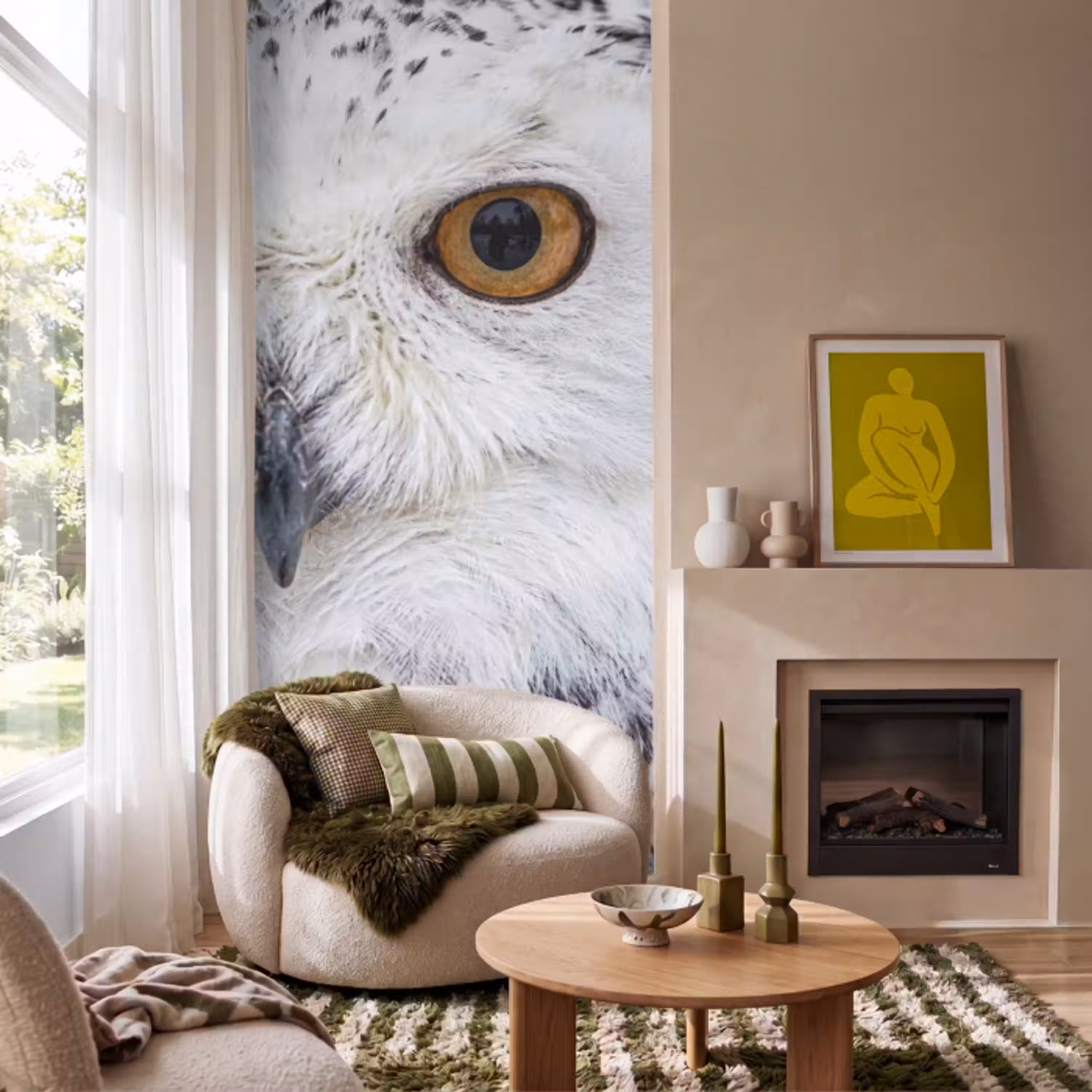 Sneeuwuil - Oog - Wildlife - Wit Behang Vlies klein -sfeer2